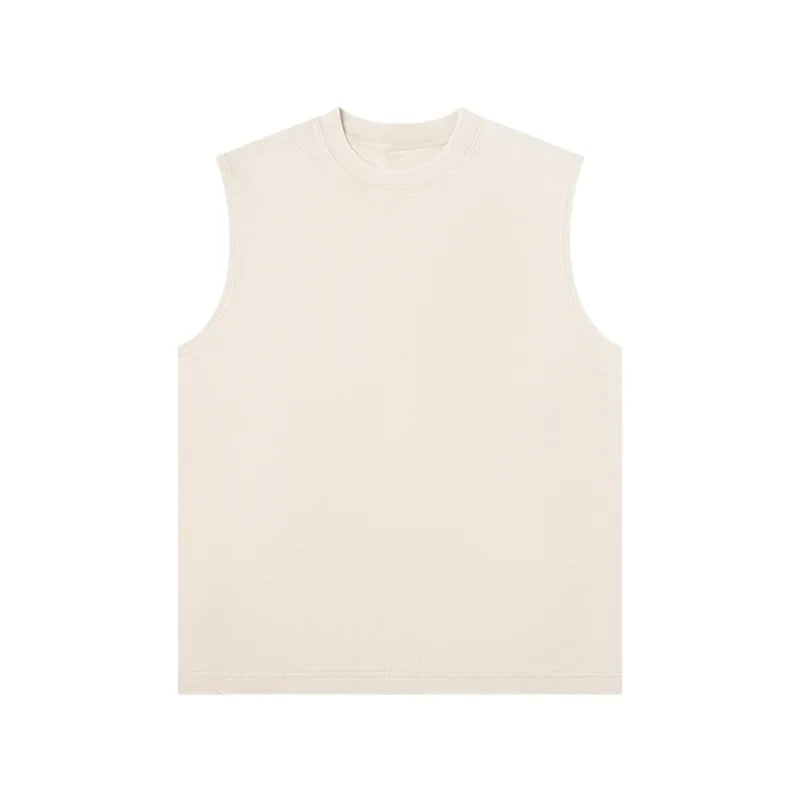 230g Pure Cotton European and American High Street Retro Washed Distressed Sleeveless Vest Men's Casual Loose Shoulder T-shirt