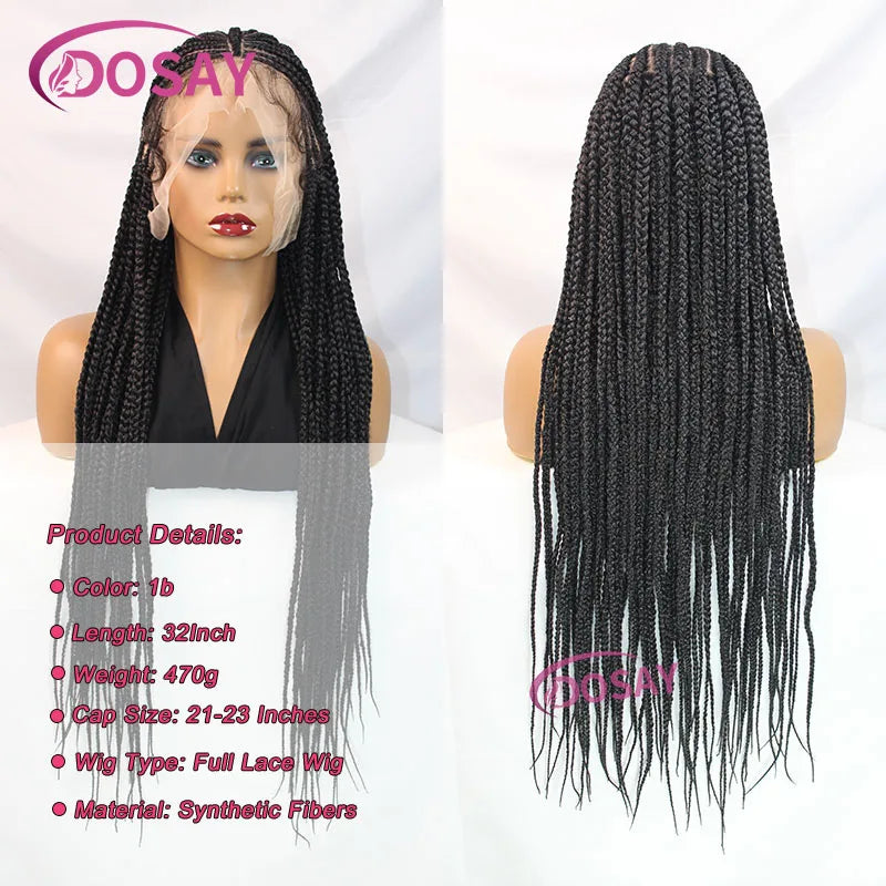 32" Synthetic Braided Wigs For Women Full Lace Front Wig Cornrow Braid Lace Wig Braiding Hair Middle Part Wig Daily Use