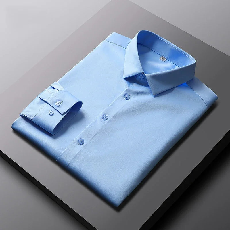 Men's Casual Long Sleeved Solid Color Shirt Non Iron Wrinkle Resistant Business Top