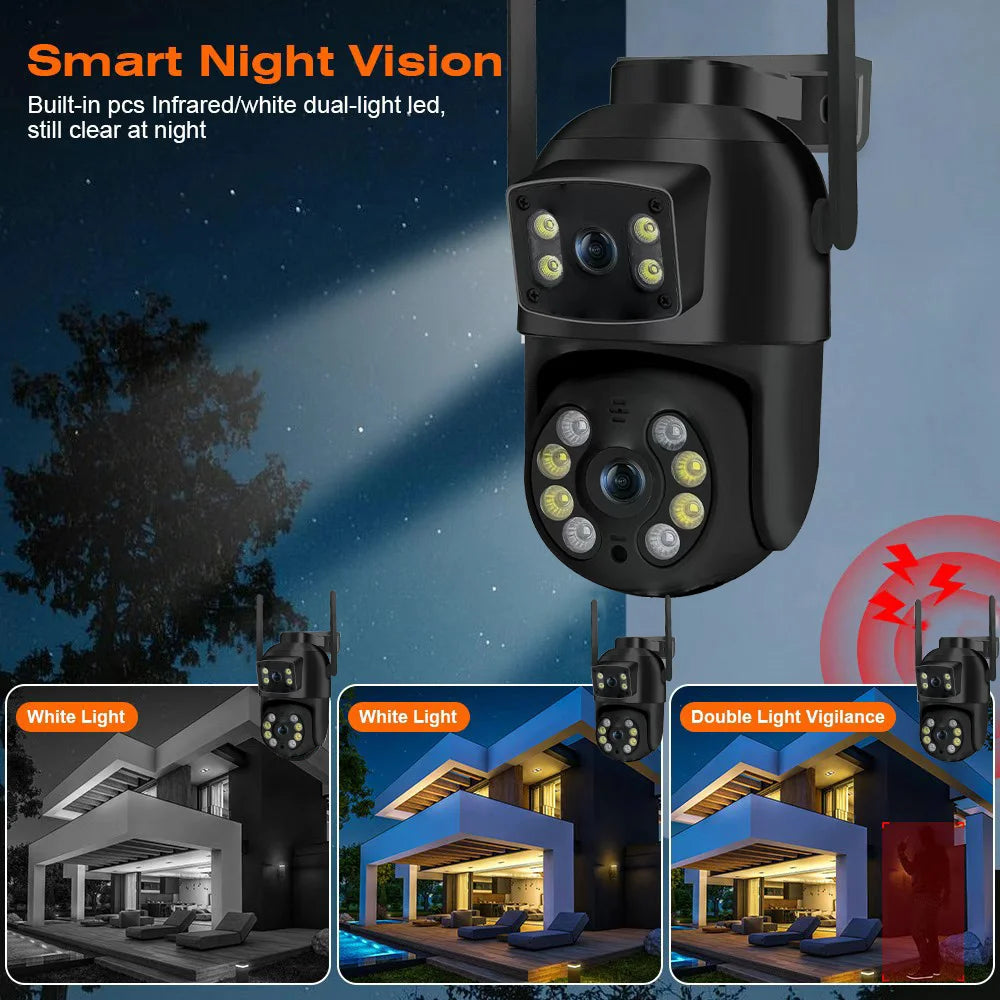 8MP 4K PTZ Wifi Camera with Dual Lens Dual Screens AI Human Detection Wireless Outdoor CCTV Security IP Camera