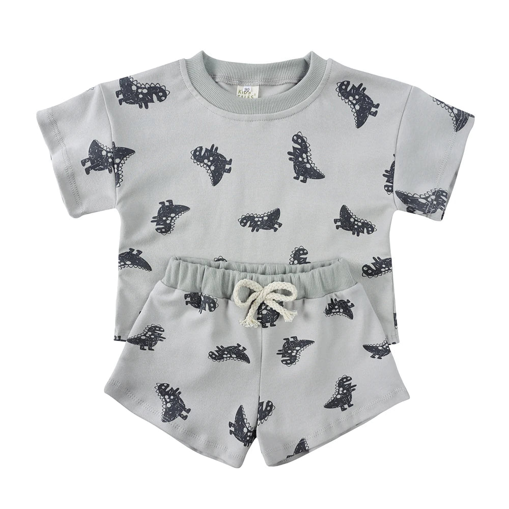 Kids Summer Clothing Sets 100 Percent Cotton Girls Boys Short Suits Children Casual Suit Baby Outfits for Ages One to Eight Years