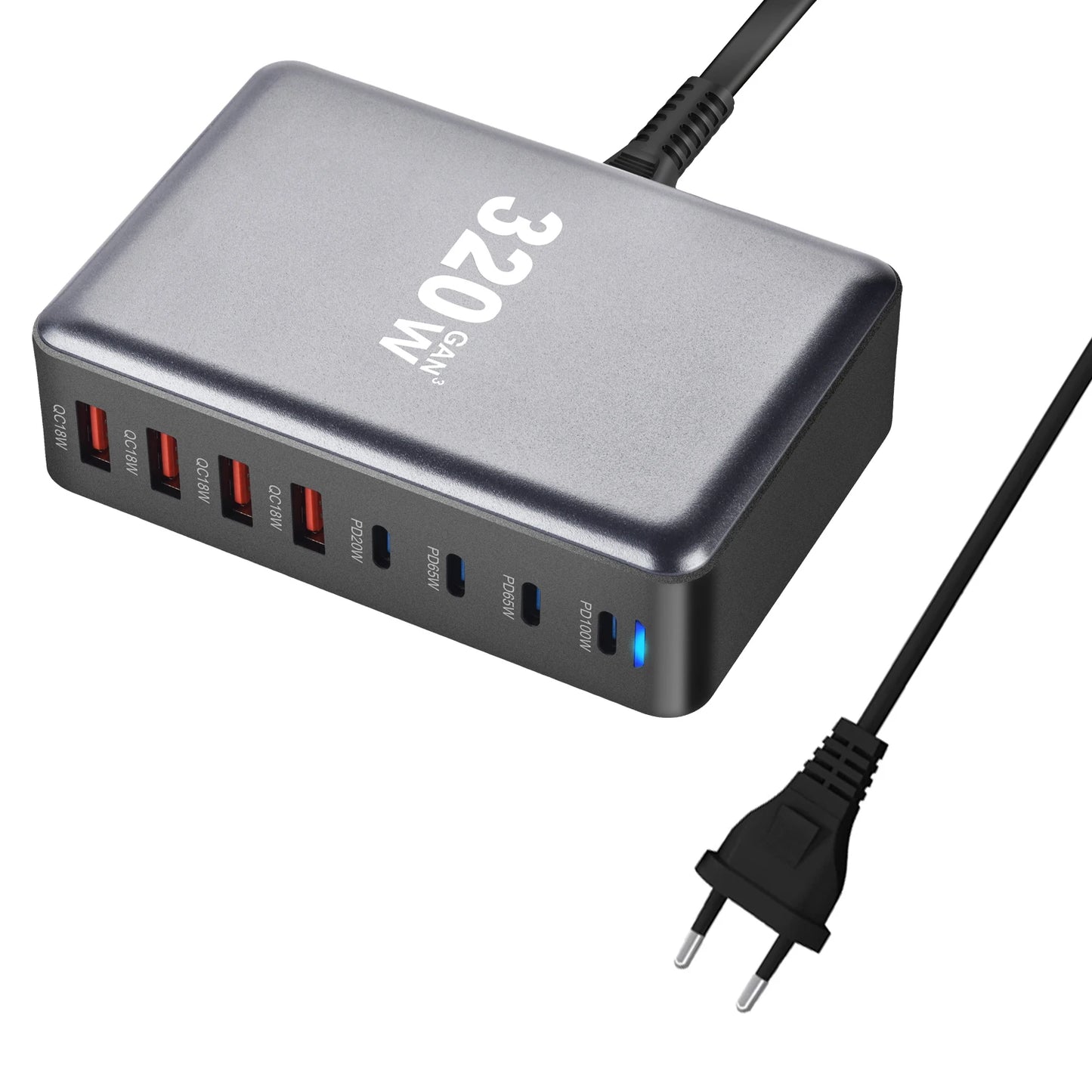 320W GaN Charger USB C Fast Desktop 8 Port USB Type C PD Charger Quick Charge 3.0 for iPhone 15 14 Samsung