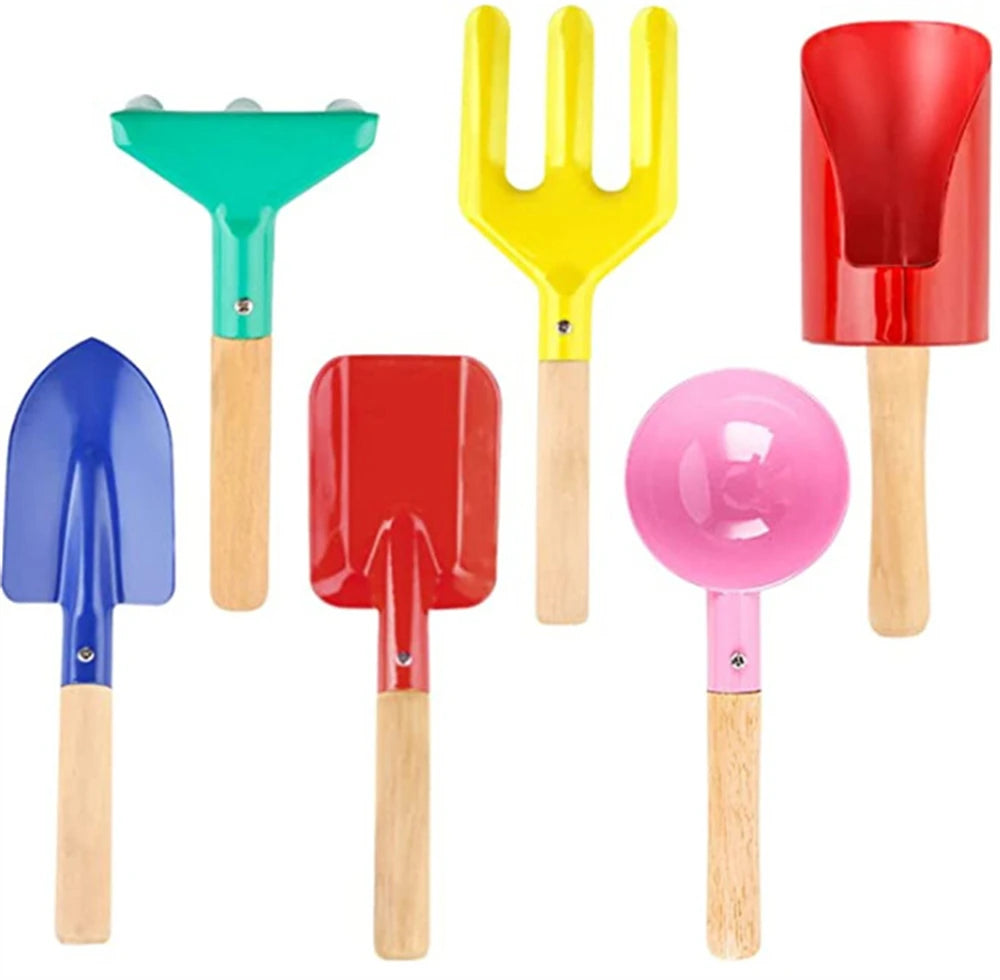 Gardening Tool Set 6 Piece Shovel Rake Hoe Outdoor Planting Sand Beach Snow Play Multifunctional Children Garden Toy Kit