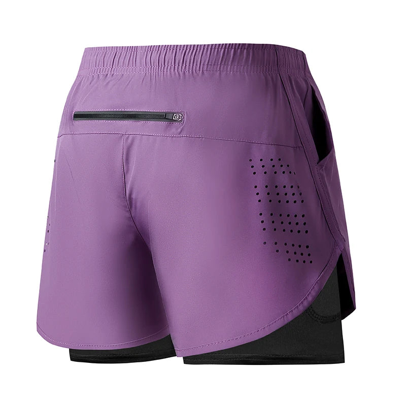 Men's Quick Drying Black Running Shorts Double Layer Fitness Workout Training Pants