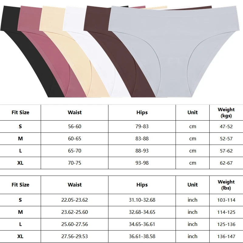 Finetoo 5PCS Seamless Panties for Women Sexy Ice Silk Underwear Solid Briefs Low Waist Comfortable Invisible Lingerie Intimates