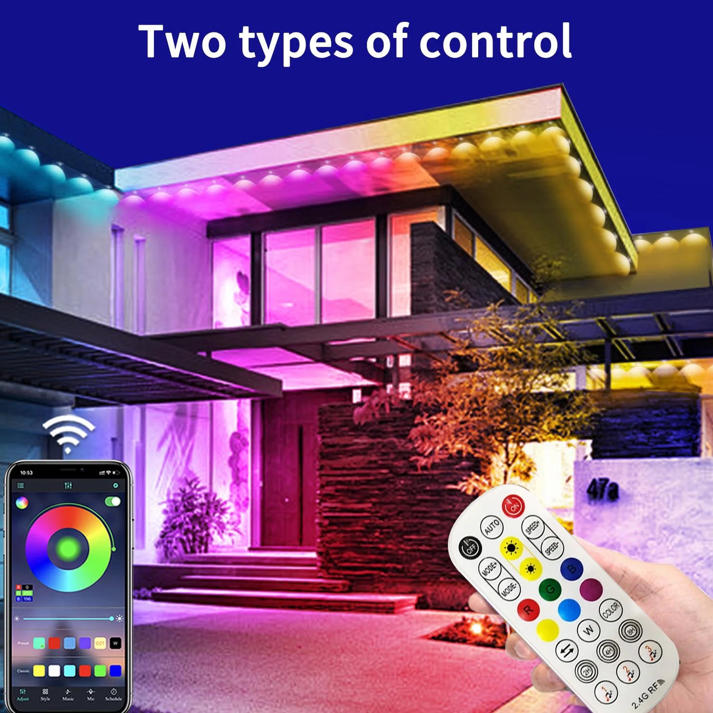 Permanent Outdoor String Lights 60M 120LEDs Smart RGBIC LED Lights IP67 Waterproof Full House Eaves Lights Halloween Decor Alexa