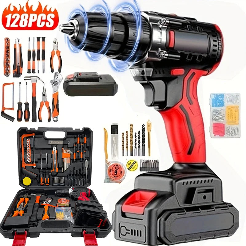 36VF Drill Combination Kit, 2 Batteries And A Fast Charger And Portable Housing With Work Lights, 2 Speed Adjustable