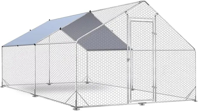 Large Metal Chicken Coop Run Walk In Enclosure Poultry Hen Run House Spire Shaped Chicken Pen with Waterproof and Anti UV Cover