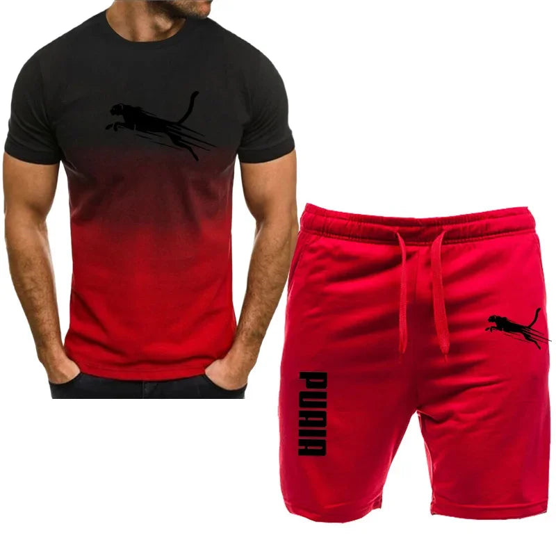 Men's Casual Sports Set with Breathable T-Shirt and Running Shorts 2 Pieces Organic Cotton Spring Summer 2024
