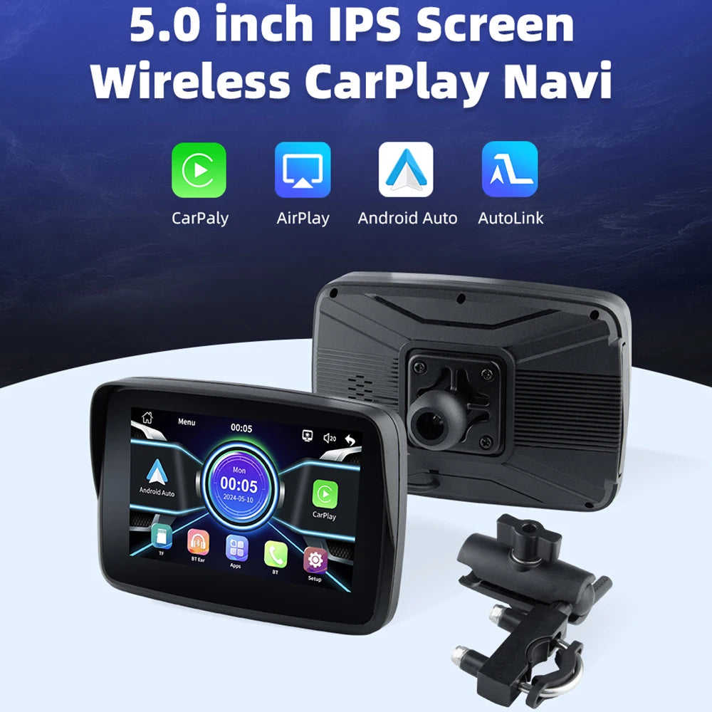 EKIY 5 Inch Wireless CarPlay and Android Auto Portable Motorcycle GPS Navigation Display Screen