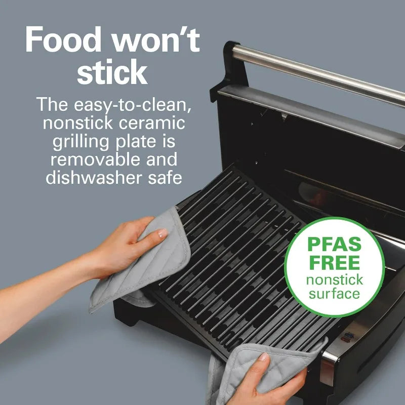 Electric Indoor Searing Grill with Viewing Window and Adjustable Temperature Control to 450F 118 sq in Surface Serves