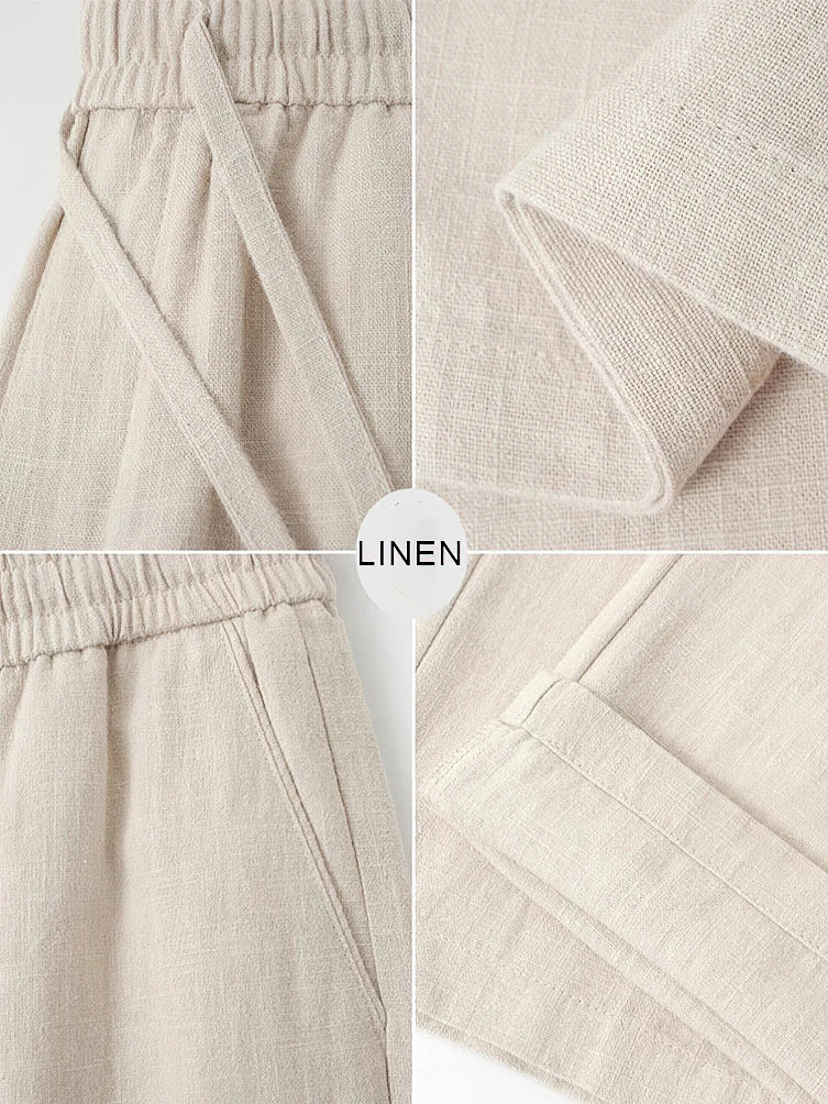 Straight Casual Cotton Linen Pants for Men Wide Leg Lightweight Baggy Cotton Sweatpants Male Walking Jogger Trousers