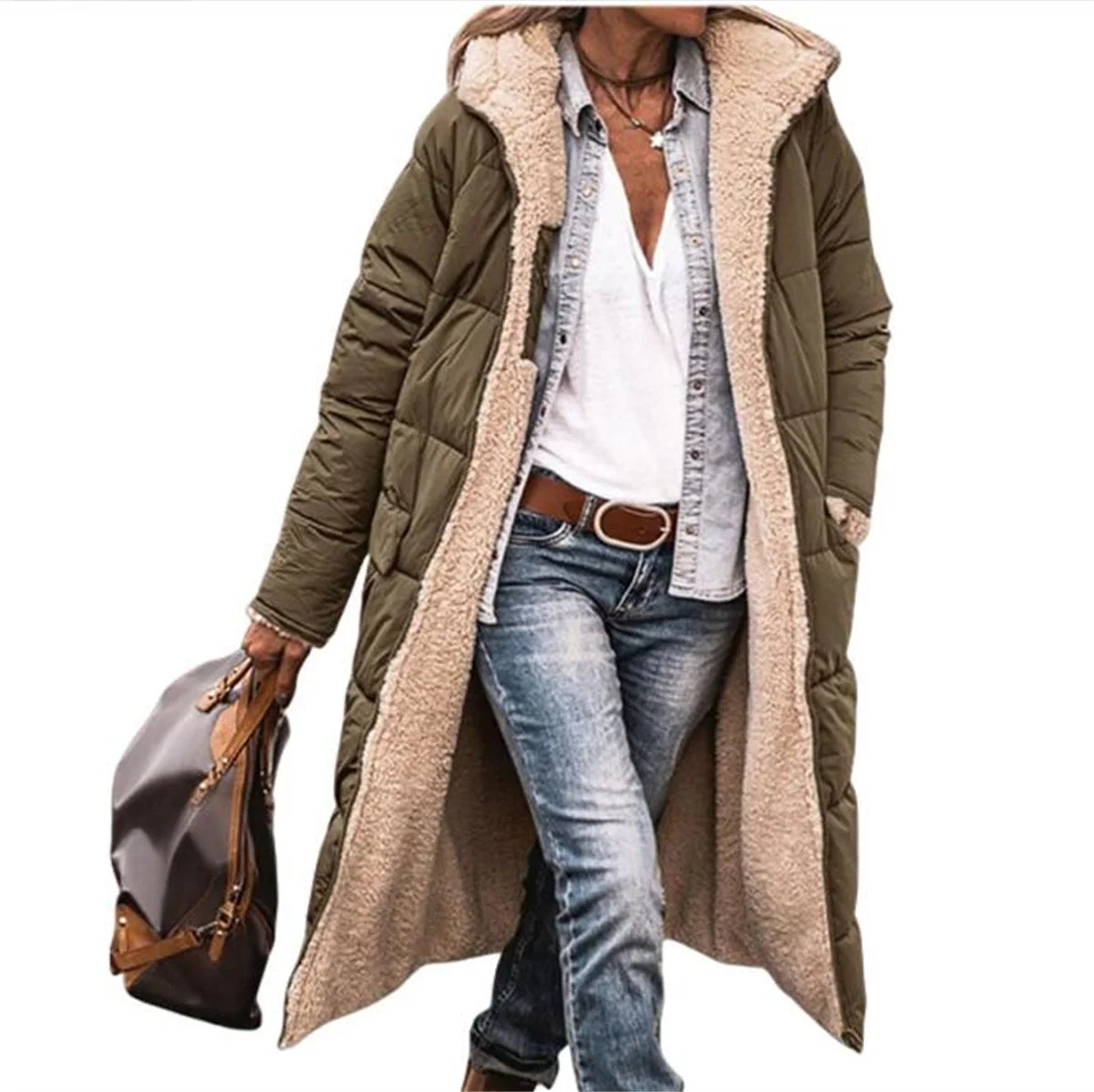 SDFBKCN Winter Hooded Quilted Reversible Women Puffer Coat