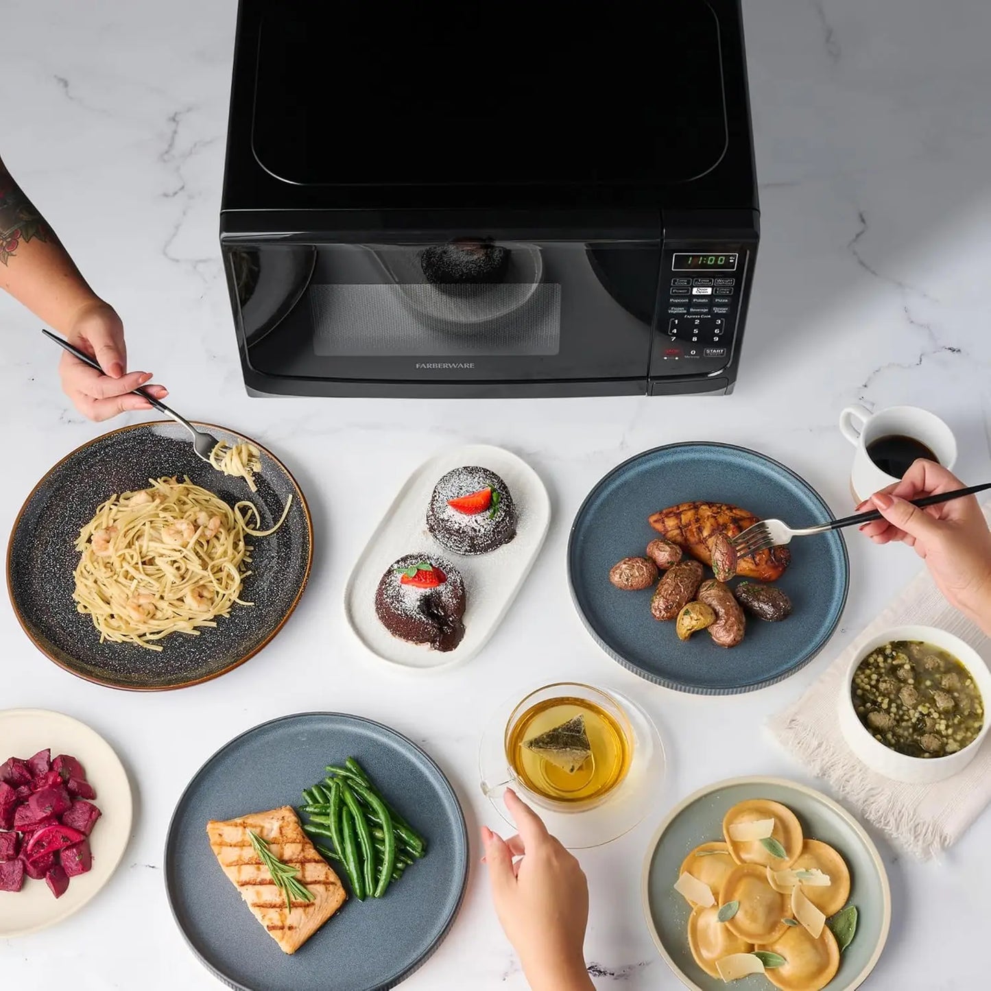 Microwave Oven With LED Lighting And Child Lock Ideal For Apartments And Dorms Easy Clean Grey Interior Retro Black