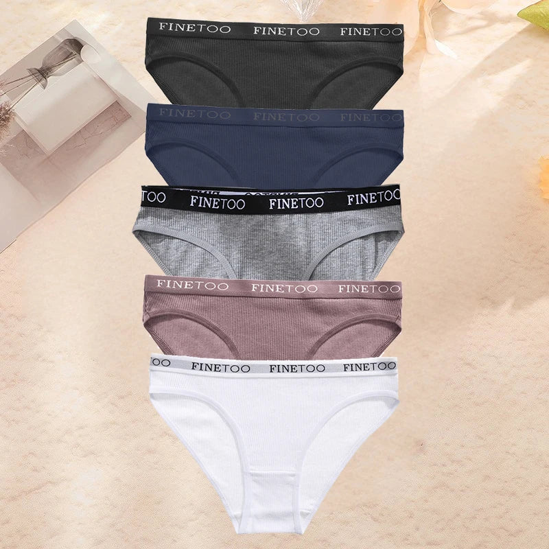 Finetoo 5PCS Set Women Letter Underpants Cotton Underwear Panties Lingerie Ladies 9 Solid Colors M-XXL Sexy Briefs