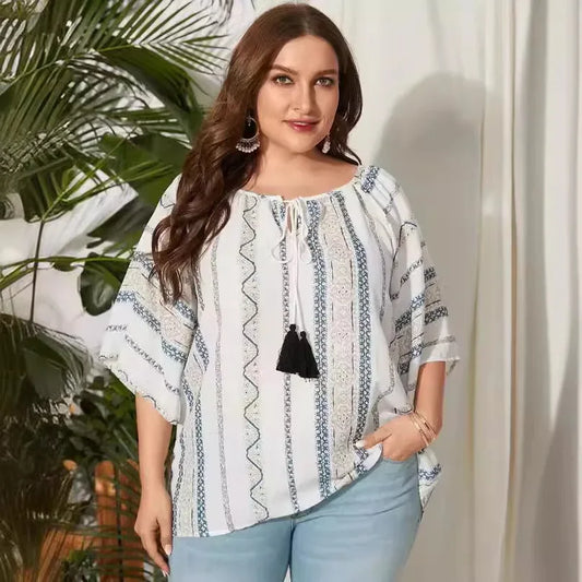2024 New Vintage Plus Size Cotton Linen Shirt Loose Fit Slimming Top For Heavy Women Crew Neck Style