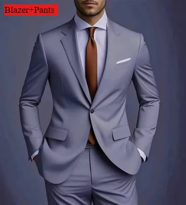 (Jacket +Pants) 2025 New Luxury Elegant Men's Suits 2 Piece Set Fashion Korean Casual Slim Fit Social Groom Wedding Tuxedo