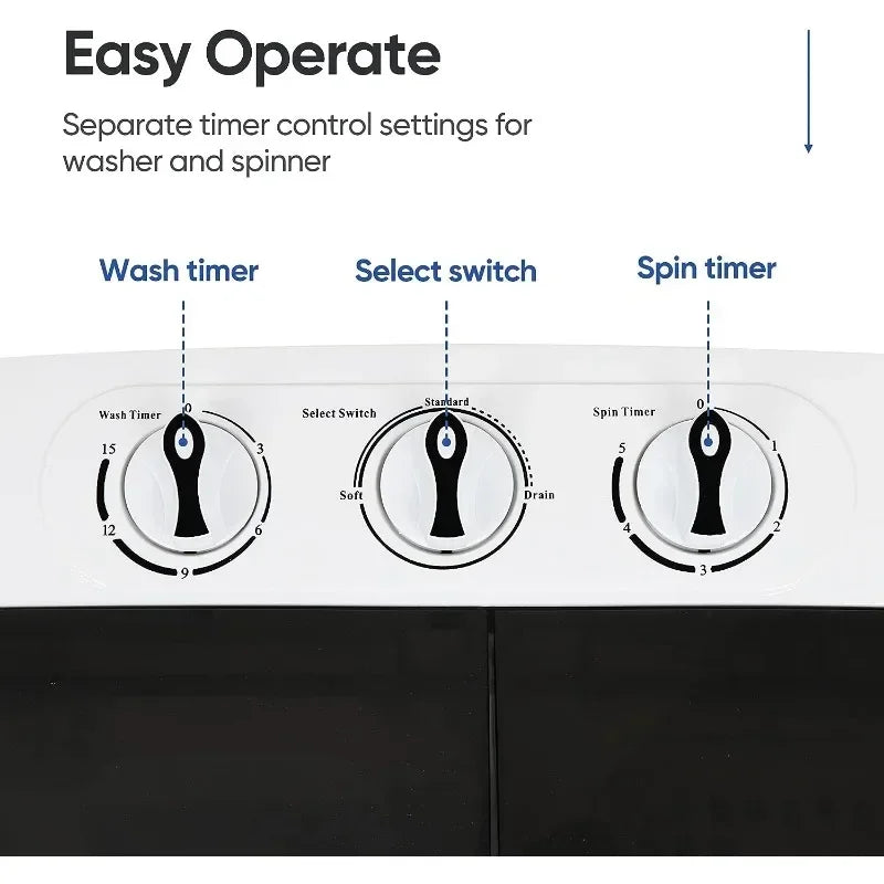 QWZENY Portable Mini Twin Tub Washing Machine 13lbs Capacity with Spin Dryer Compact Washer