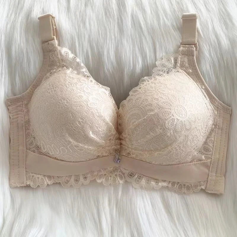 Small Thick Padded Bra for Flat Chest with Lace Decoration and Back Closure