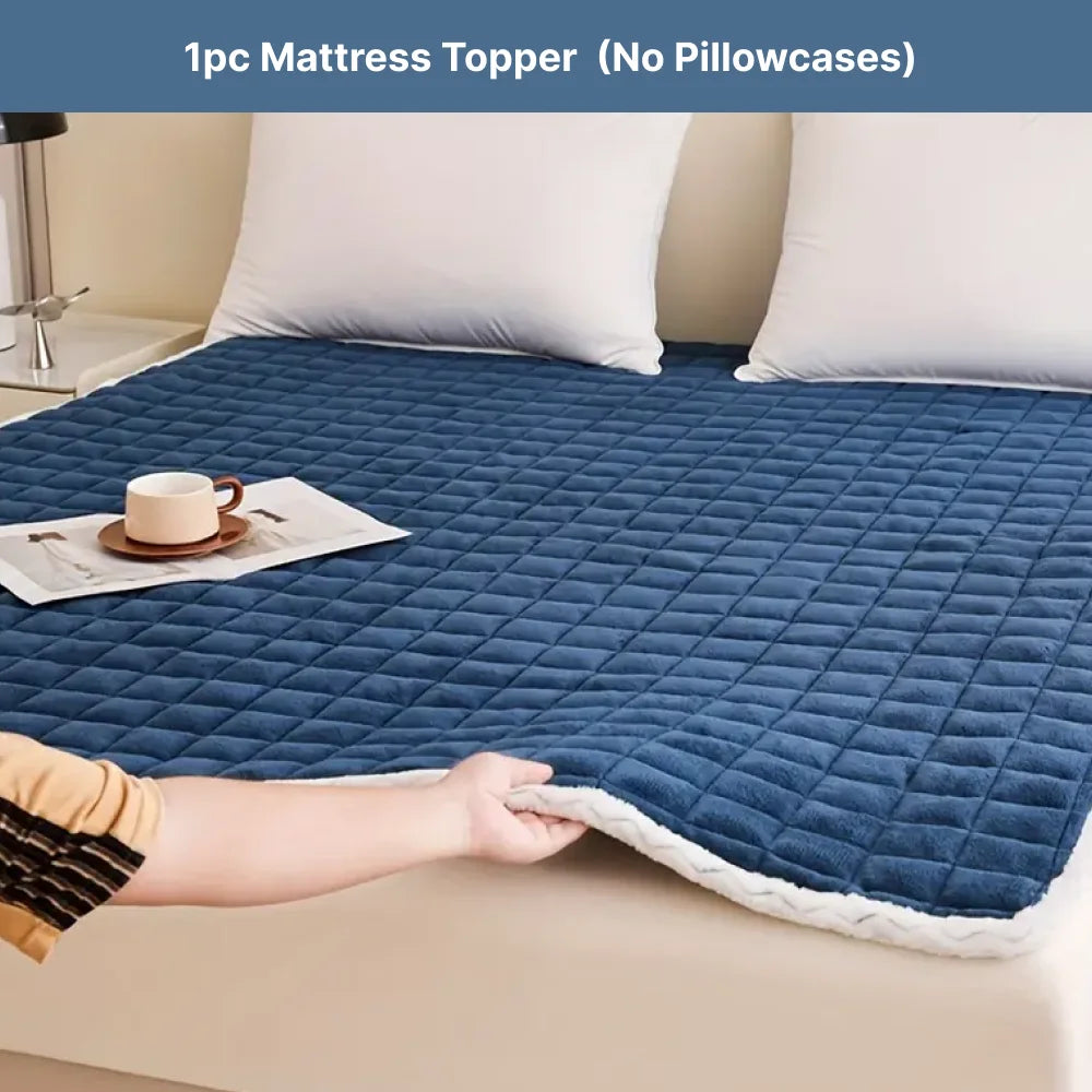 Milk Velvet Mattress Pad Soft Breathable Bedding Protector Queen Size Comfortable Quilted Top Mattress Cover