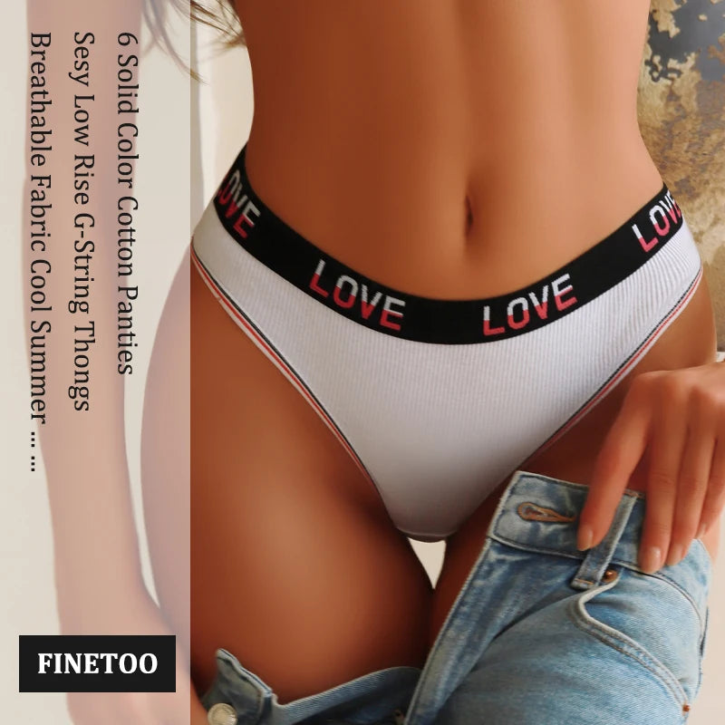 6PCS Set Women Cotton Thongs Sexy Low Waist T Back Thongs Ribbed Comfortable Female Underwear Ladies G String Lingerie S to XL