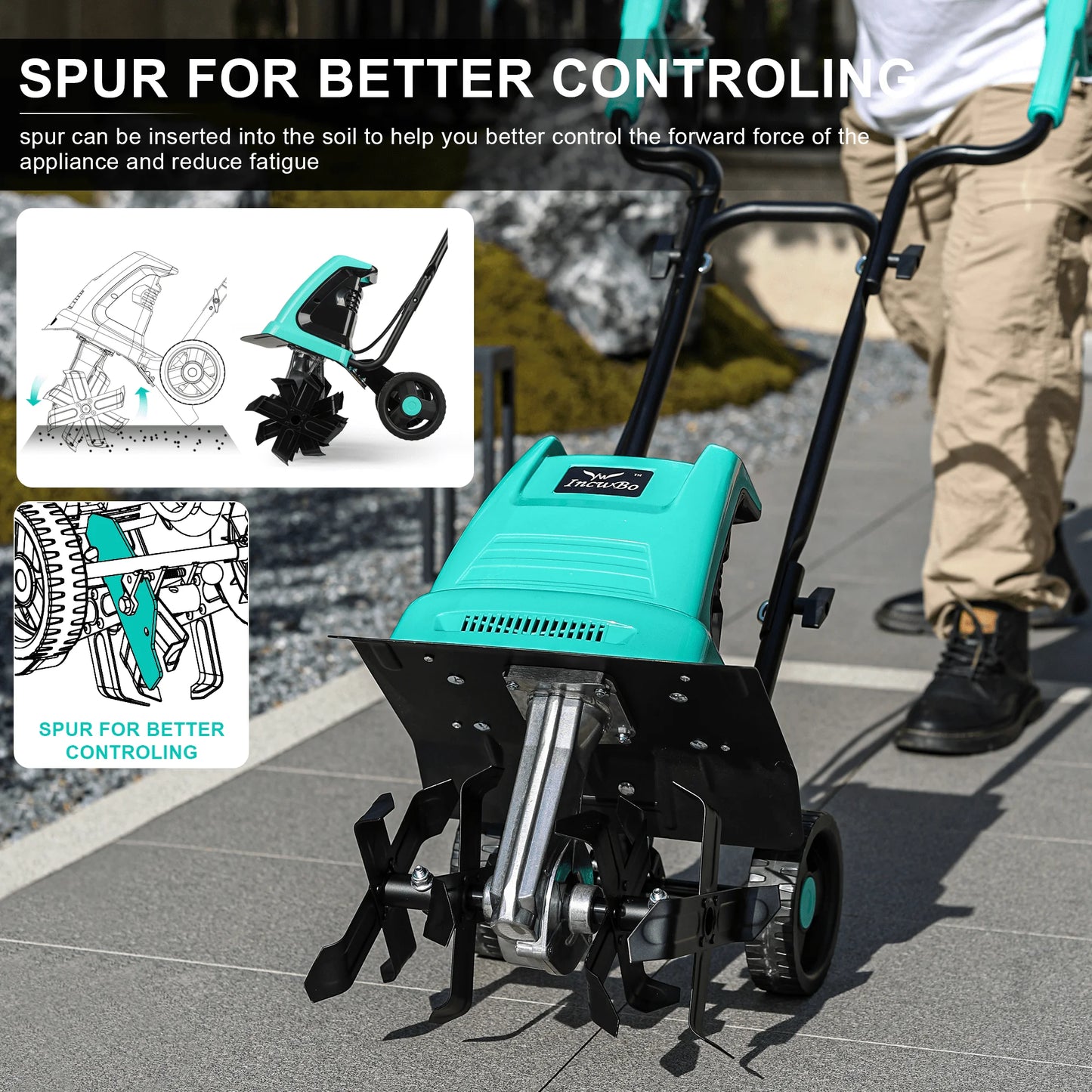 IncwBo Electric Rototiller Garden Tiller 12 Inch Tilling Width 8-Inch Electric Tiller 10.5 Amp Tiller Cultivator for Garden Yard