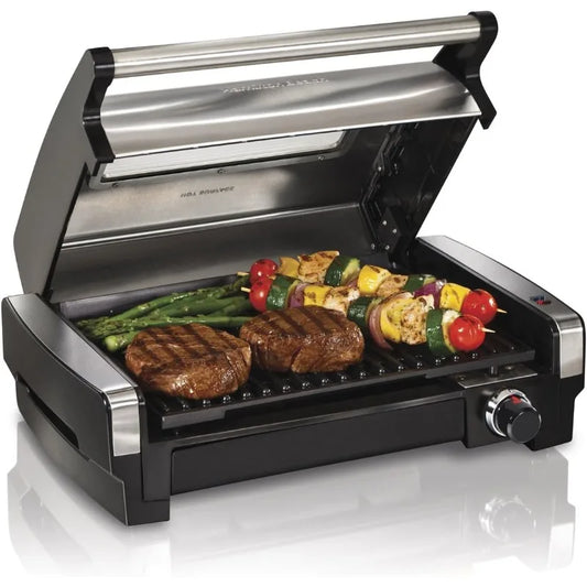 Electric Indoor Searing Grill with Viewing Window and Adjustable Temperature Control to 450F 118 sq in Surface Serves