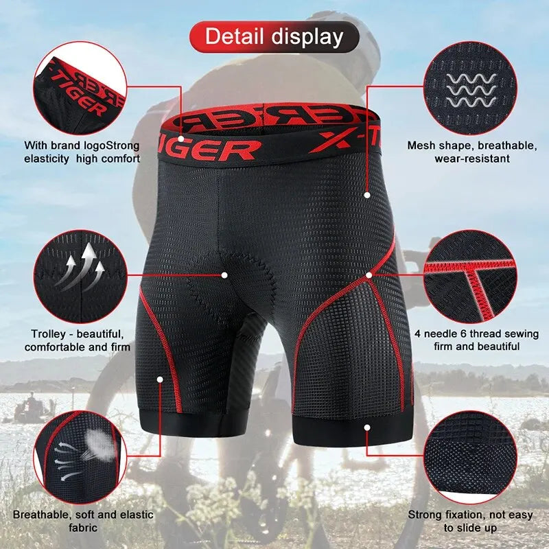 X Tiger Cycling Shorts Breathable Mesh Gel Pad Shockproof MTB Bike Shorts Men’s Bicycle Underwear