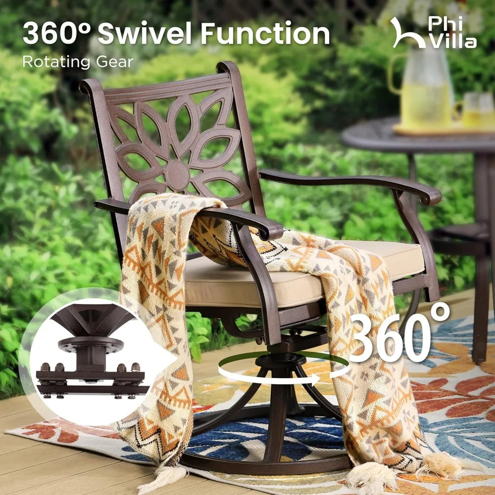 Cast Aluminum Patio Dining Set for 6 People 7 Piece Outdoor Furniture with 54 Inch Round Table and Umbrella Hole