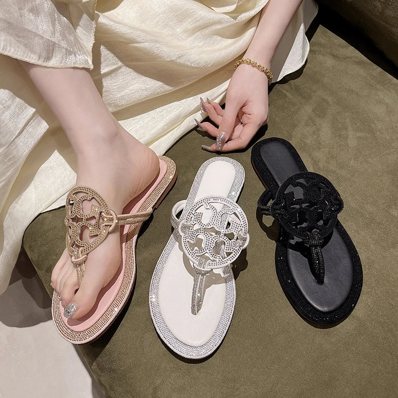 TB Slippers One Word Sandals Leather Flip Flops for Women 2025 Summer Collection