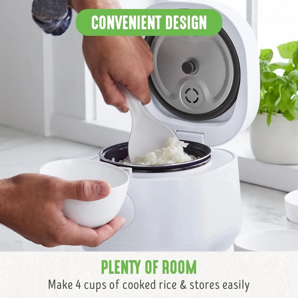 4-Cup Rice Beans Oats and Grains Cooker, Healthy Ceramic Nonstick, Easy to Use Automatic Presets, White