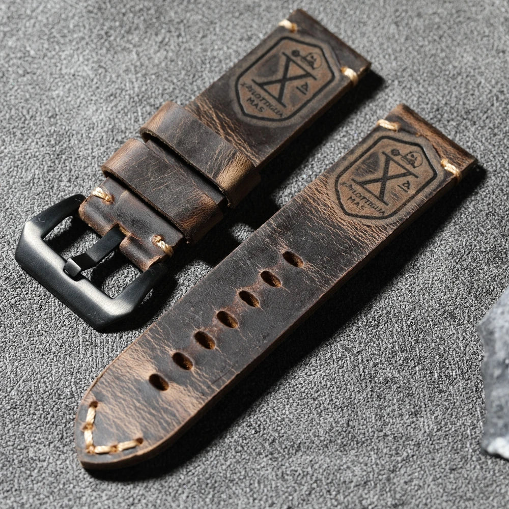 Handmade head layer cowhide leather strap, 20MM 21MM 22MM 23MM 24MM 26MM thickened genuine leather strap vintage folded without