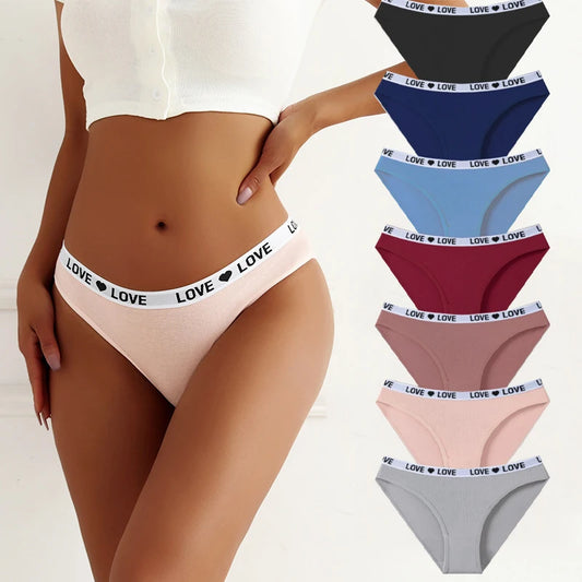 7 Pcs Set Women's Cotton Panties Sexy Soft Striped Underwear Cute Letter Briefs Breathable Stretch Lingerie XS to XL