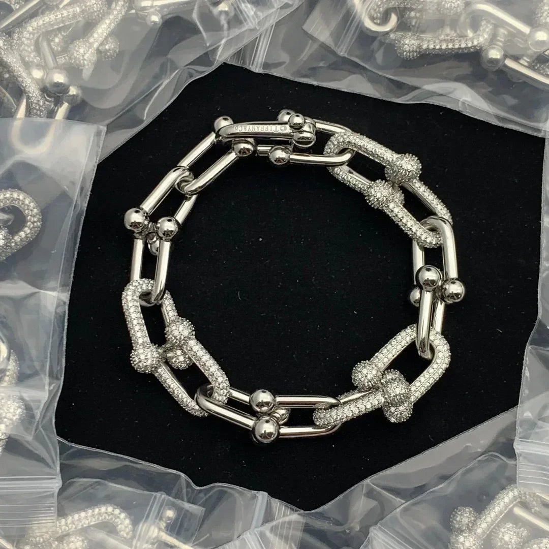 New Arrival S925 Sterling Silver Classic Letter T Bracelet and Necklace Set Retro Horseshoe Design High End Women's Jewelry