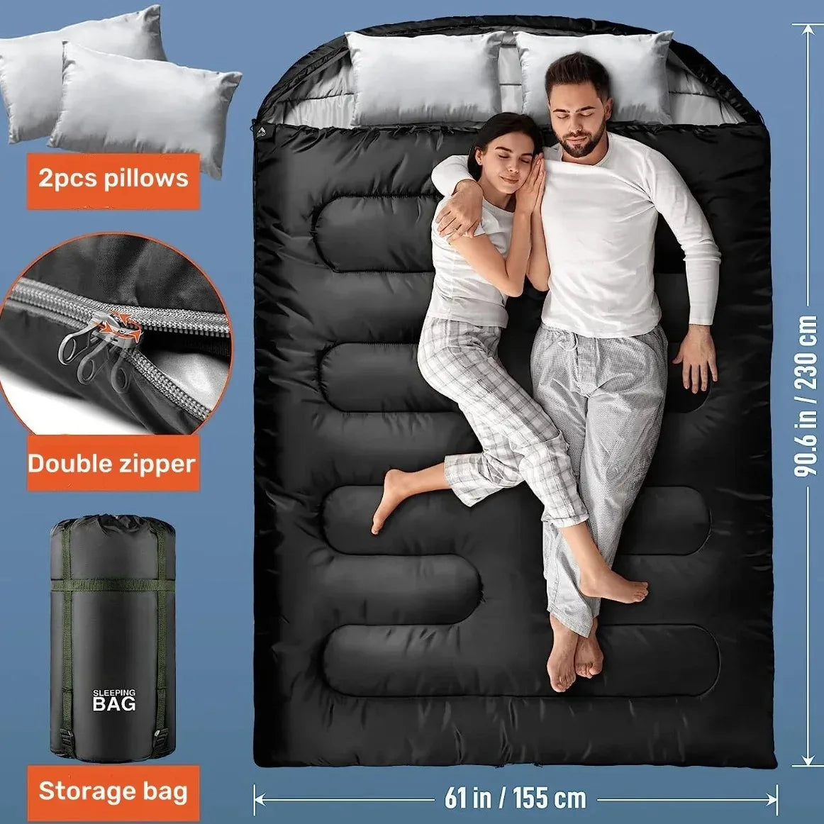 220 x 150 CM Ultralarge Double Person Sleeping Bag 2700g Filling White Hollow Cotton Cold Weather Comfortable Outdoor Camp
