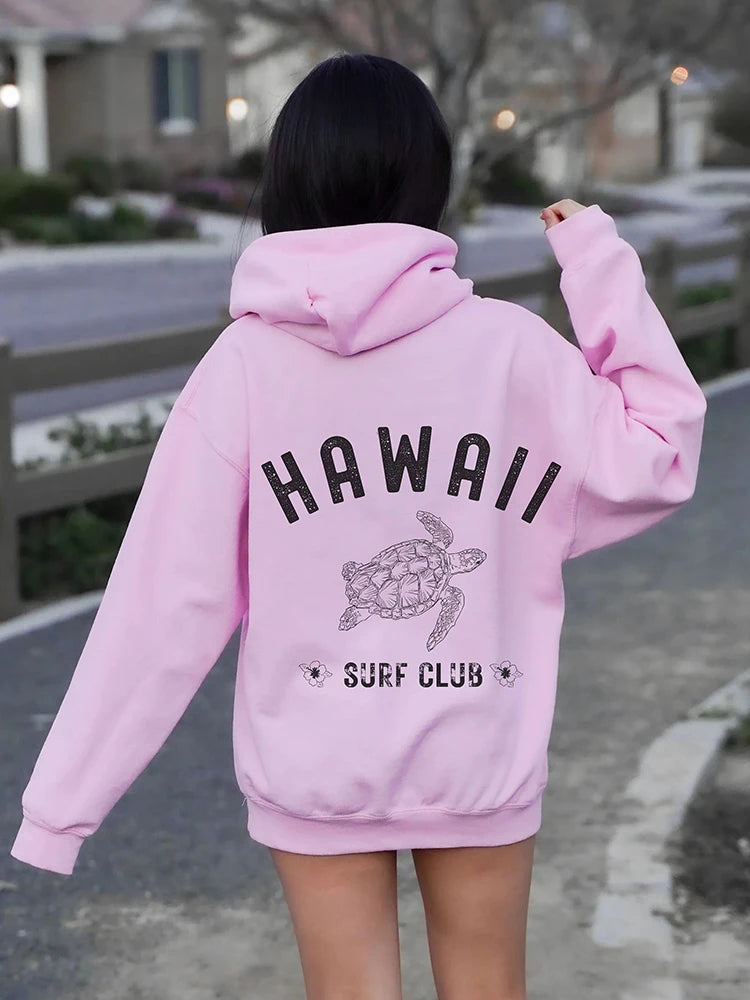 Hawall Surf Club Simple Letter Pattern Women's Hoodie Long Sleeve Pocket Sweatshirt Warm Pullover Fashion Clothing