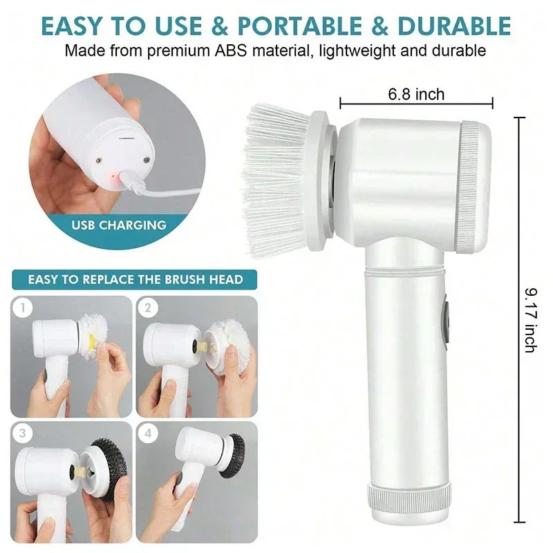 Electric Spin Scrubber Bathroom Cordless Cleaning Brush with 5 Replaceable Brush Heads