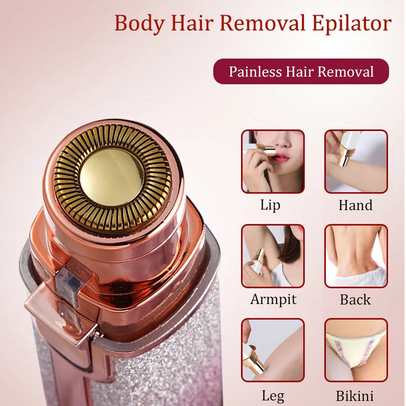 2 In 1 Rechargeable Epilator Electric Eyebrow Trimmer Female Body Facial Lipstick Shape Hair Removal Mini Painless Razor Shaver