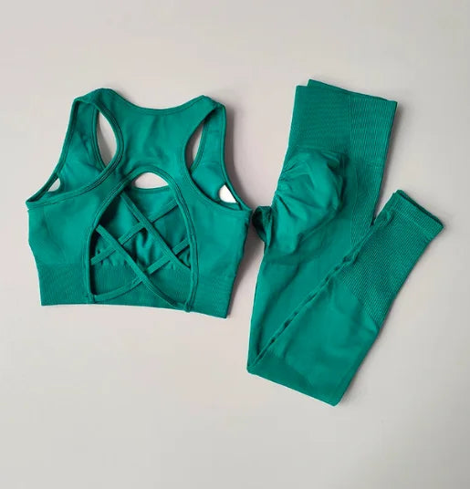 2PCS Women's Sports Bra Set Professional Fitness Tank Top Shockproof Running Leggings Yoga Suit