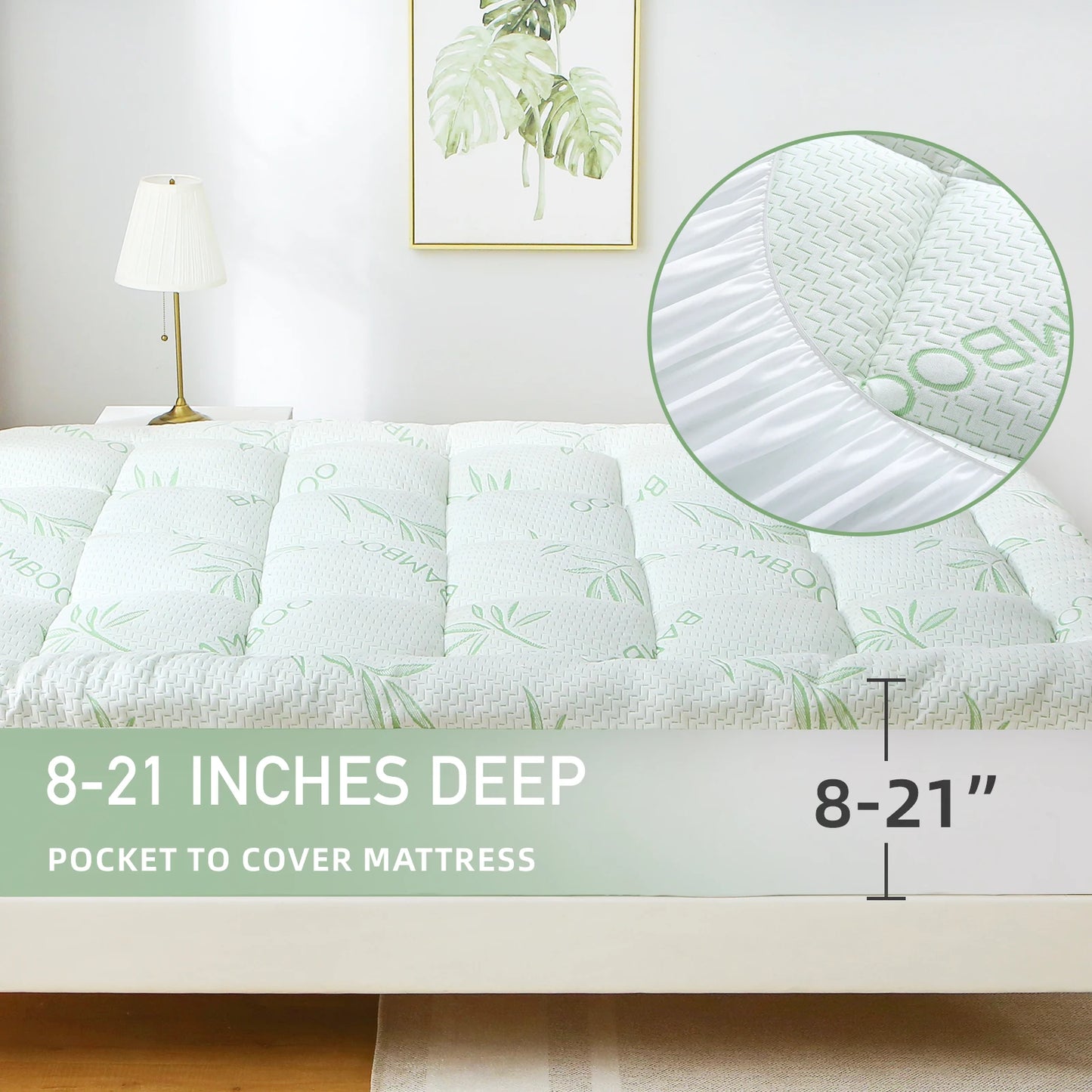 Natural Bamboo Fiber Mattress Pad - Ultra-Thin & Breathable Mattress Protector, Waterproof & Stain-Resistant, Soft Skin-Friendly