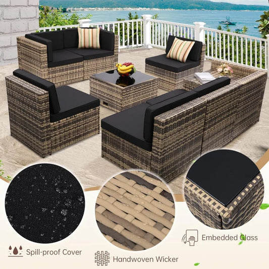 XMSJ 8 Piece Outdoor Wicker Rattan Patio Sectional Set