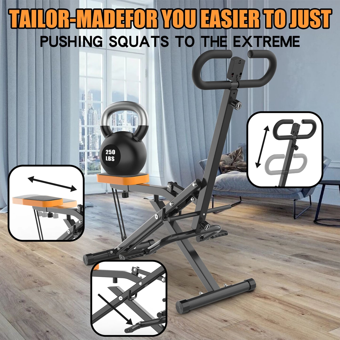 Foldable Squat Machine with Resistance Bands for Gluteus Maximus Thighs and Core Training