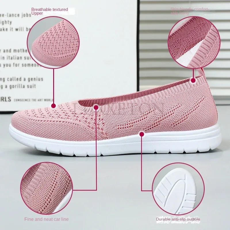 Women's Slip On Solid Color Mesh Casual Shoes Summer Fashion Breathable Non Slip Platform Sandals Flats Loafers