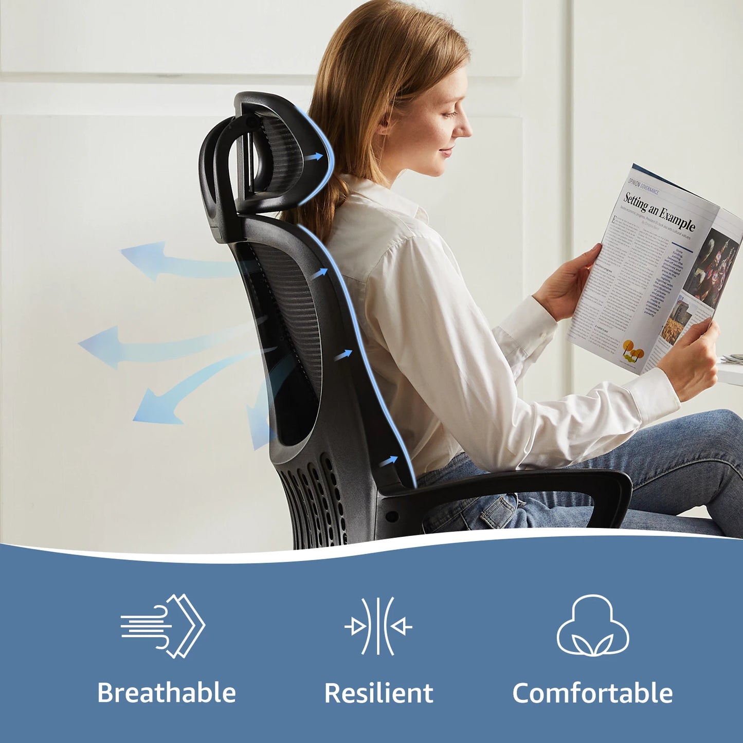 JHK Ergonomic Mesh Fixed Armrest Living Room Rocking Gaming Chair Adjustable Headrests Comfortable Lumbar Support For Home