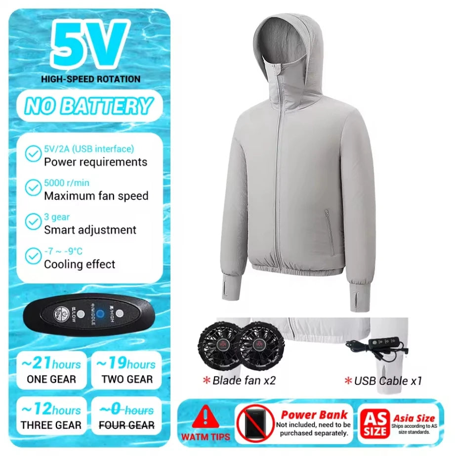 Men's Outdoor Summer Coat with USB Electric Fan Cooling Jacket Air Conditioning Fan Clothes for Heatstroke Protection