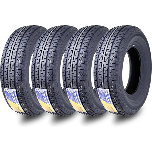 HOME.Grand Ride Set 4 Trailer Tires ST225/75R15 10 Ply Load Range E Steel Belted Radial w/Featured Scuff Guard 8mm Tread Depth