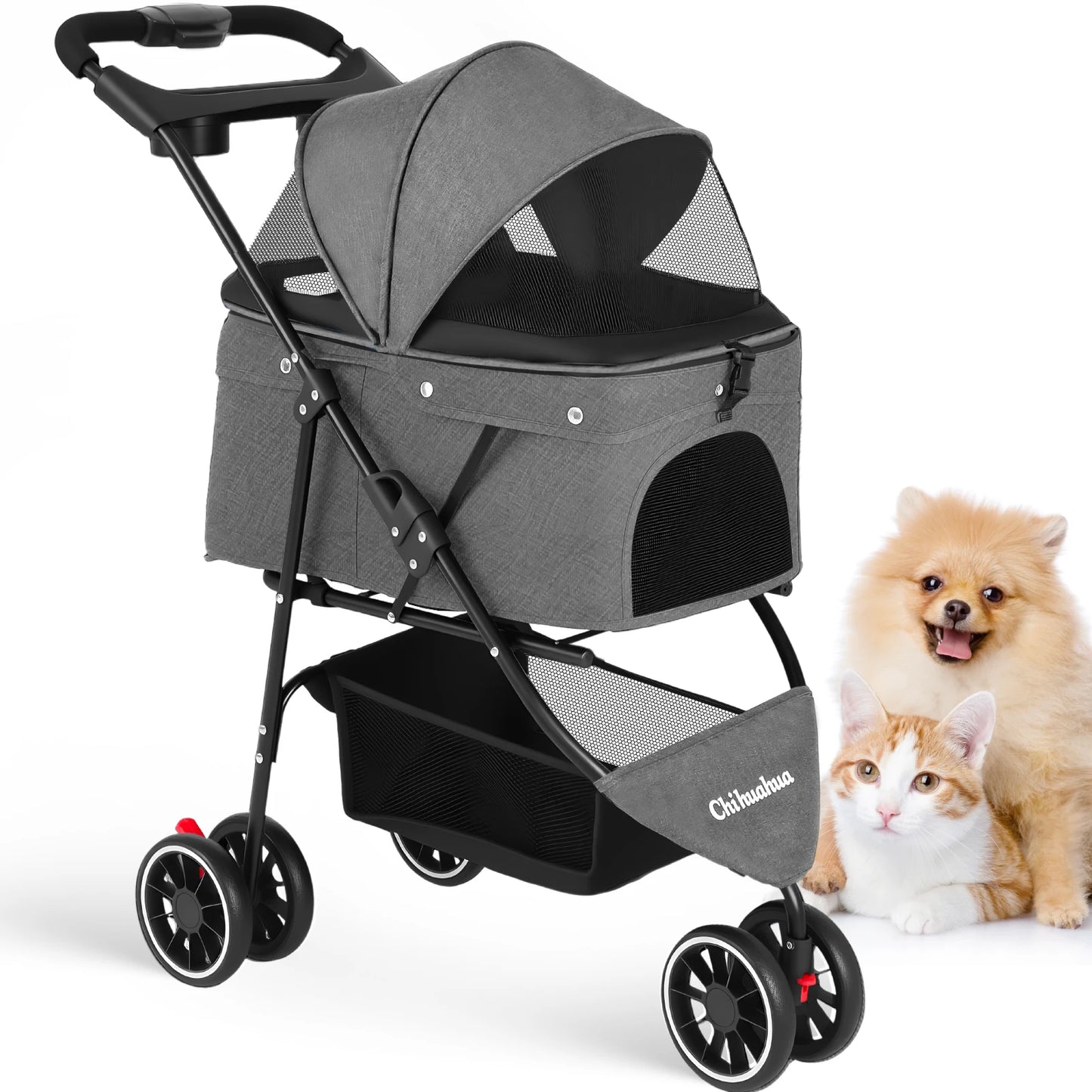 Pet Stroller For Small Medium Cats&Dogs 3 Wheels Foldable with Breathable Mesh Canopy Pet Travel Carrier Suitable Outdoor Travel
