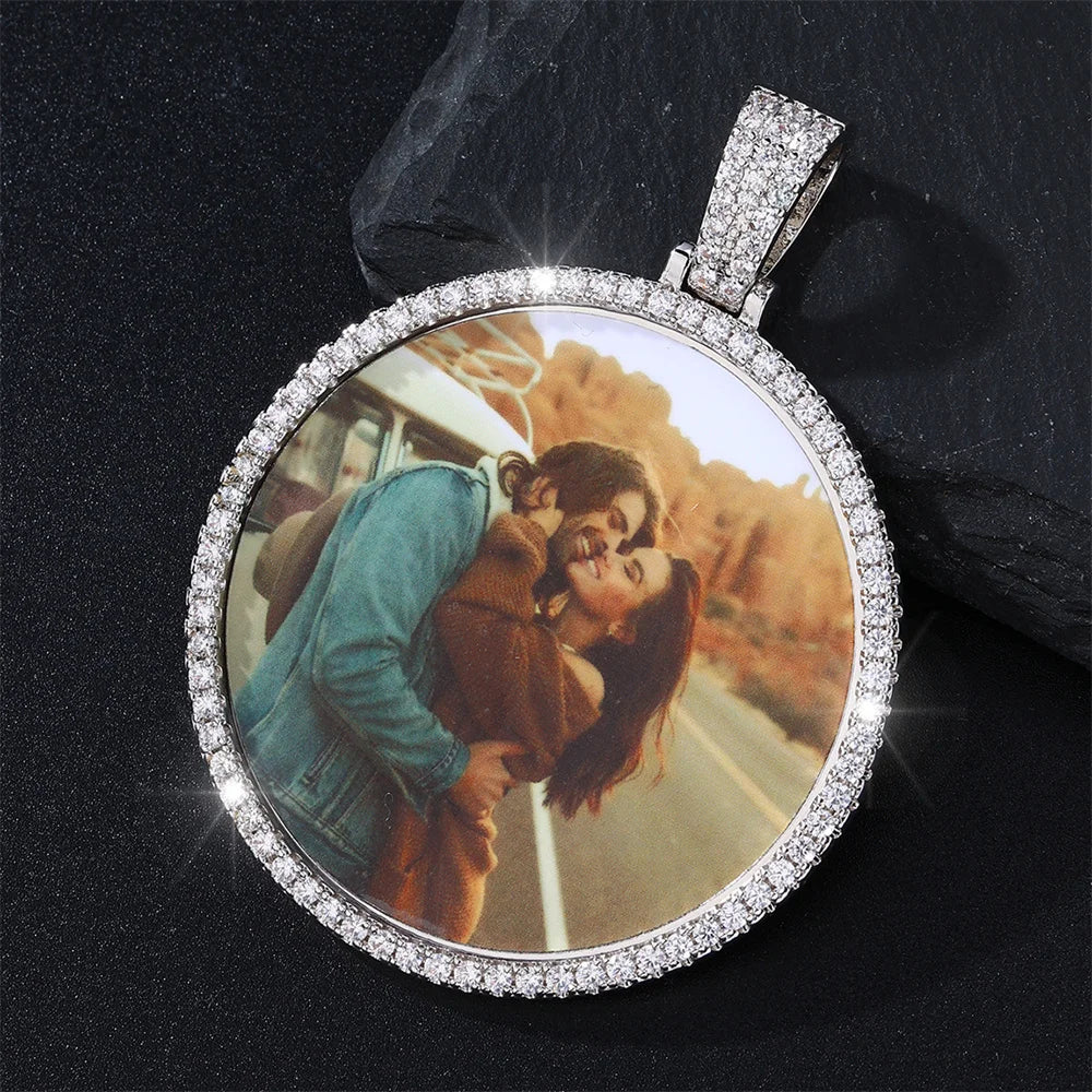 D Z New Custom Photo Pendant Big Size Solid Back 4 Millimeter Width Stones Side Hip Hop Jewelry Personalized Cubic Zircon Chains Gift