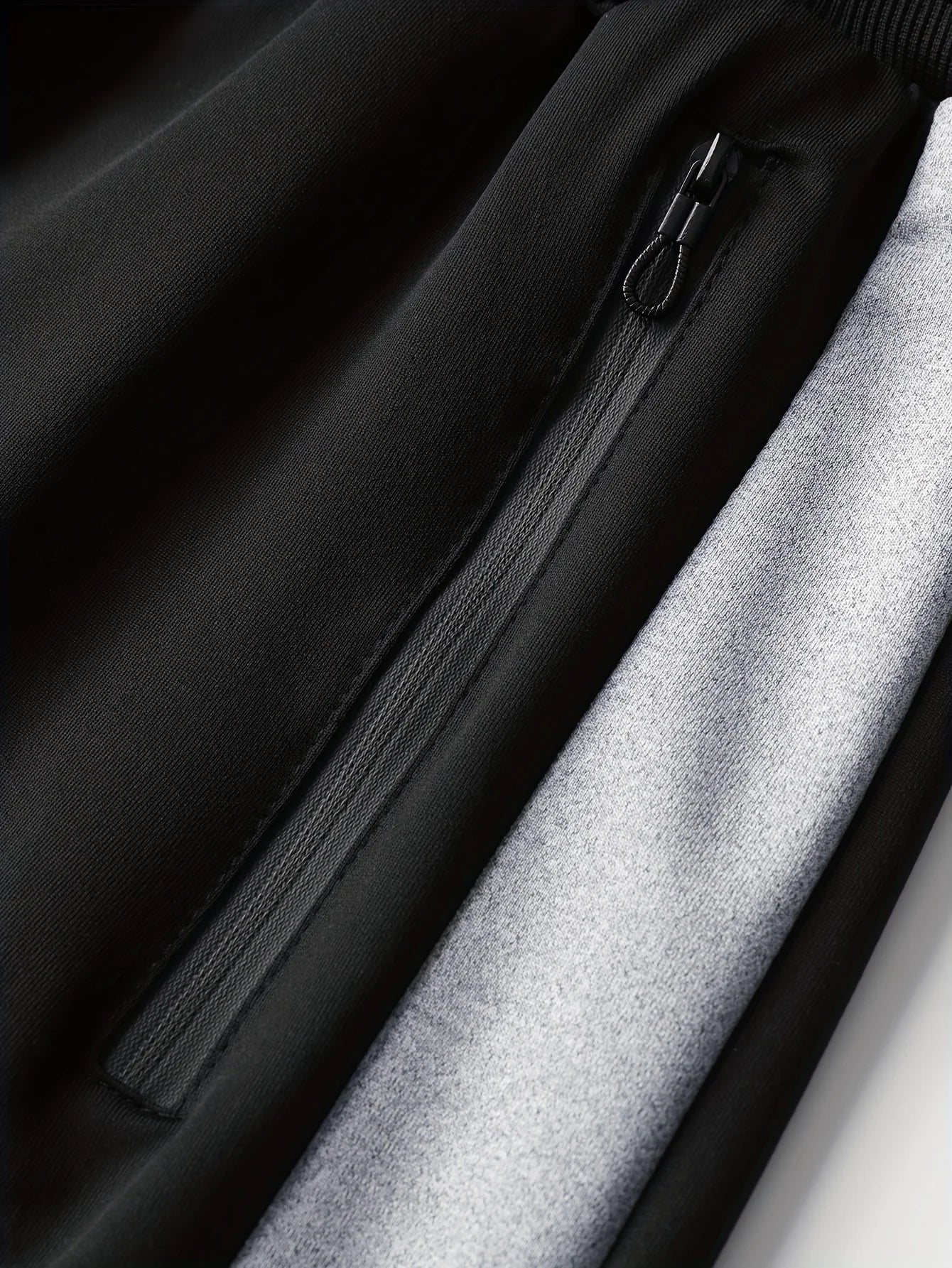 New men’s patchwork overcoat with hood set, two-piece outfit.