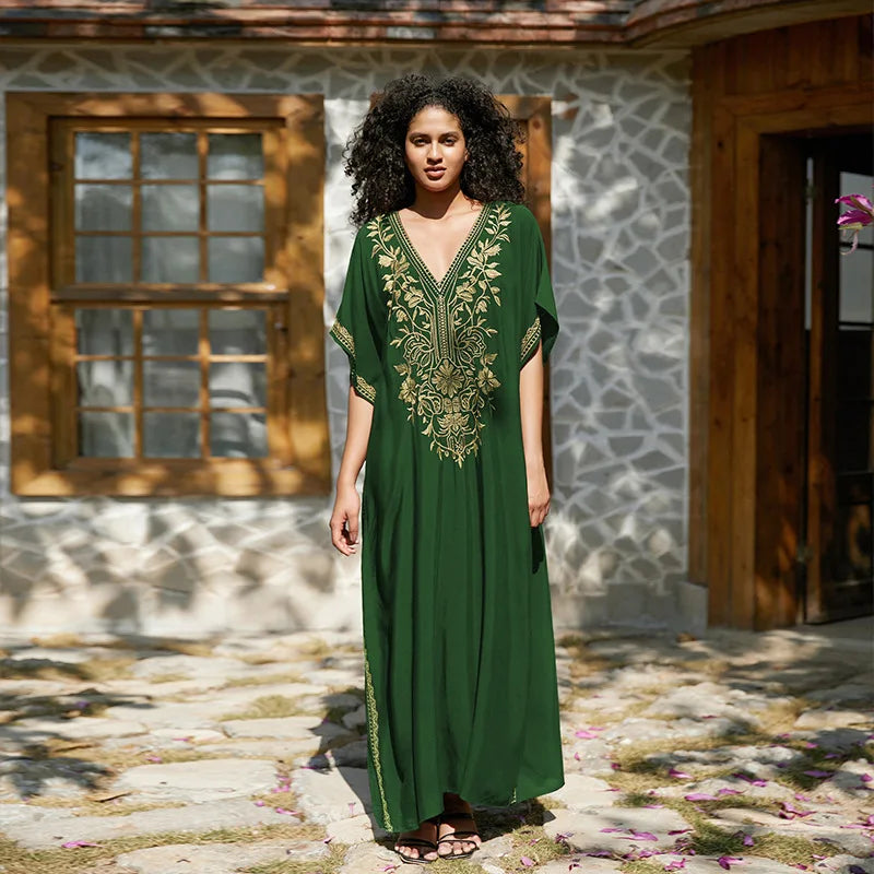 Gold Embroidery Beach Dress with Side Split Design and Oversized Fit